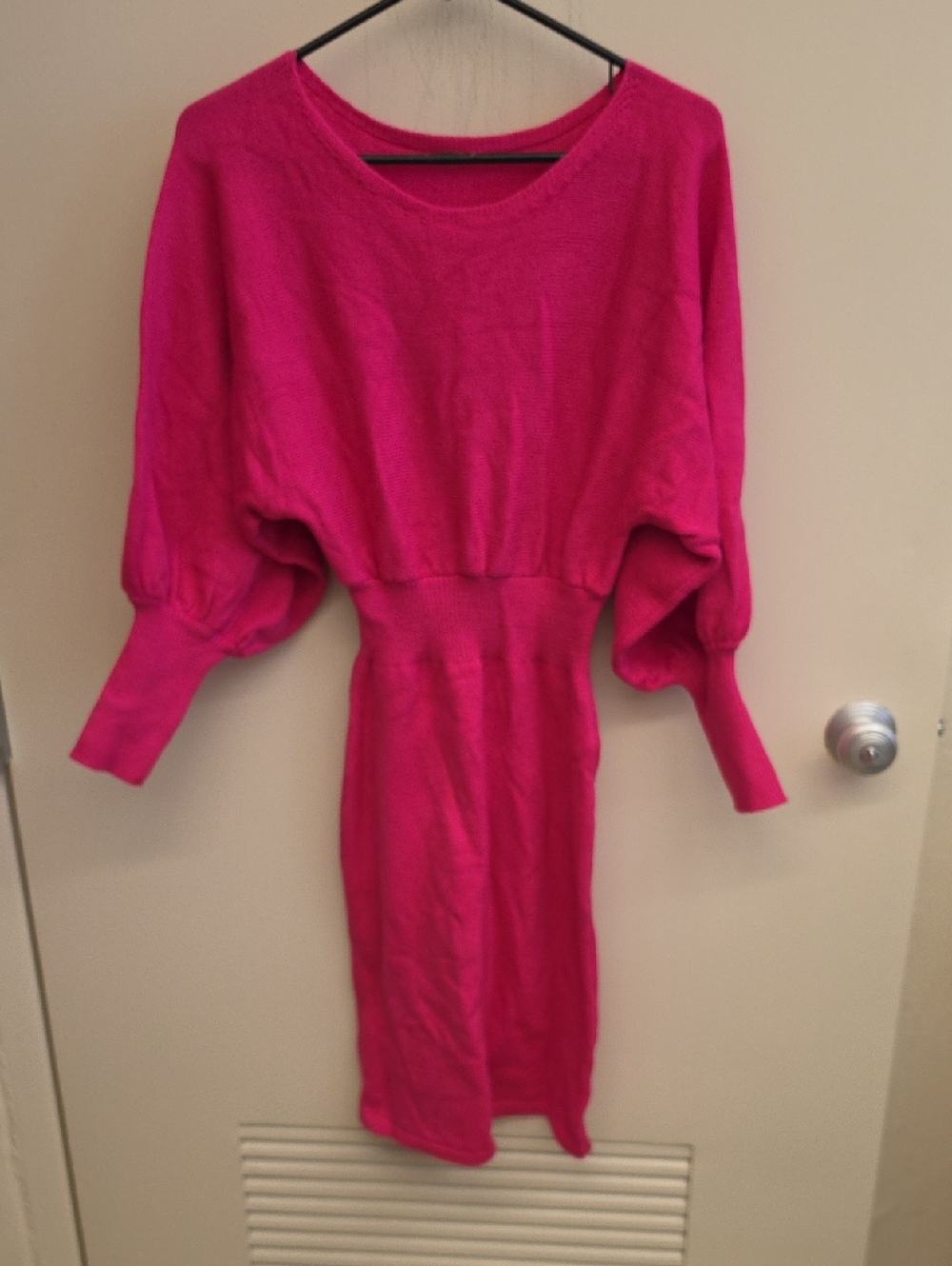 Fuchsia Knit Waist-Defined Sweater Dress